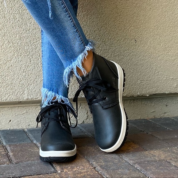 Black Lace Up Style Chukka Ankle Sneaker Boots - Picture 2 of 14